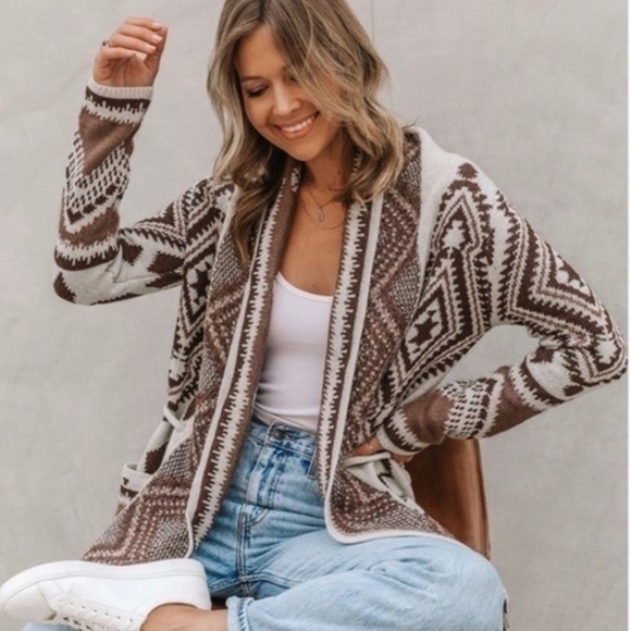 Chocolate Mocha Southwest Shawl Cardigan - Picture 3 of 7